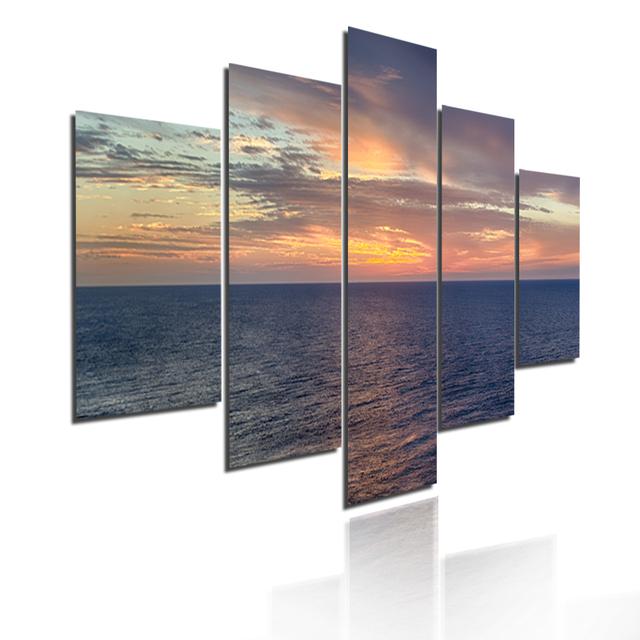 Sea Scenery Sunset Dusk Mountain Lake Landscape Poster  Canvas Painting 5 Pieces Modular Picture HD Print Wall Art Home Decor