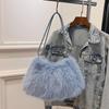 Luxury Furry Shoulder Bag Solid Color Soft Tote Bag Large Capacity Fluffy Clutch Bag
