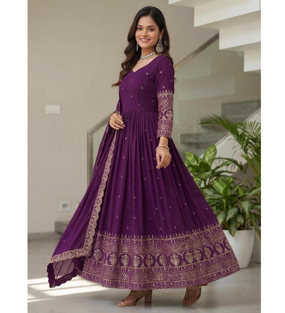 Indian Women Designer Vichitra Silk Gown Bollywood Salwar Kameez Party Wear Anarkali Salwar Suit