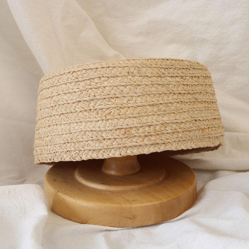 

2026 Summer New 100% Raffia Fedoras Hat Women Flat Top Berets French Retro Pillbox Hat Females Vacation Beach Natural Straw Hat