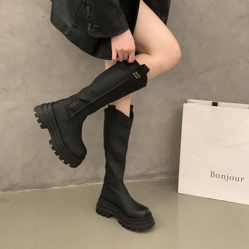 Thick Heel Thick Sole V-mouth High Heel Boots 2025 Thin But Knee Knight Boots Autumn Zipper Thin Boots