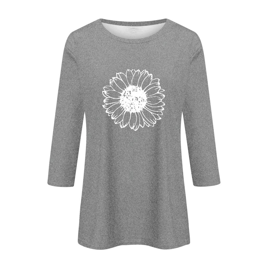 Women's Fashion Casual Round Neck 3/4 Sleeve Loose  Printed T-Shirt Ladies Top