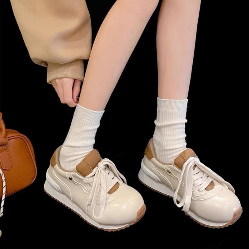 2025 early spring retro wind big head shoes women's new thick-soled heightening casual sports shoes versatile casual shoes