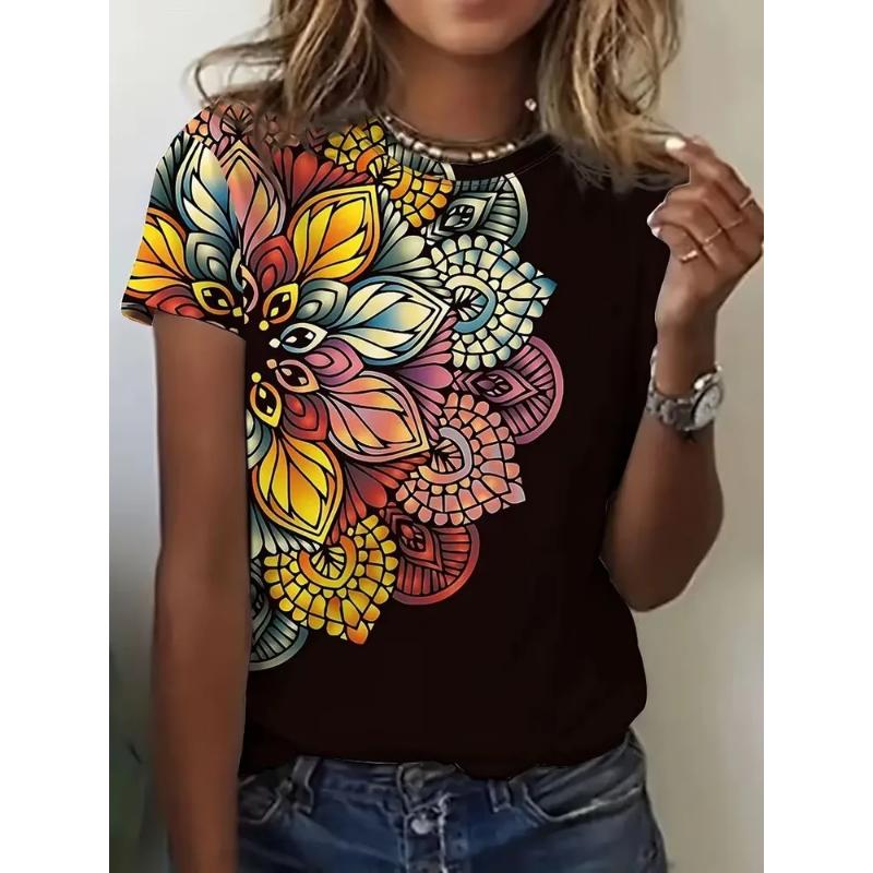 Modisches Damen Rundhals Kurzarm 3D Lässiges Farbprint Lässiges Kurzarm Rundhals T-Shirt