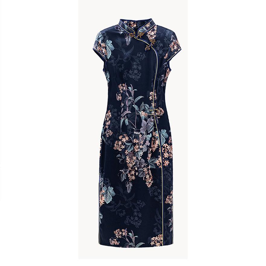 Design Sense Improved Version of Beautiful Cheongsam Silk Dress Summer New Small Retro Printed Mulberry Silk Skirt