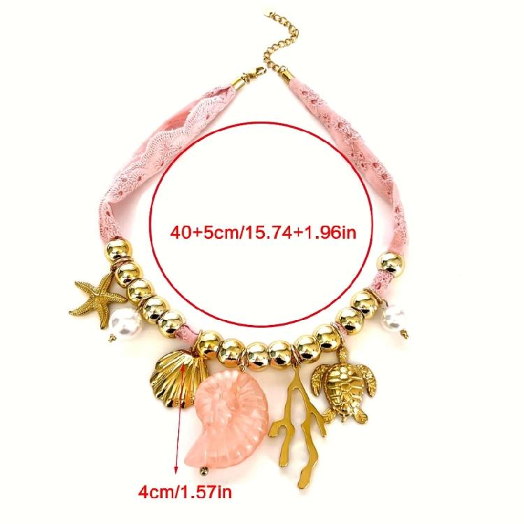 Ocean Themed Ceramic Shell And Starfish Pendant Necklace Adjustable Length Collarbone Chain Summer Gift