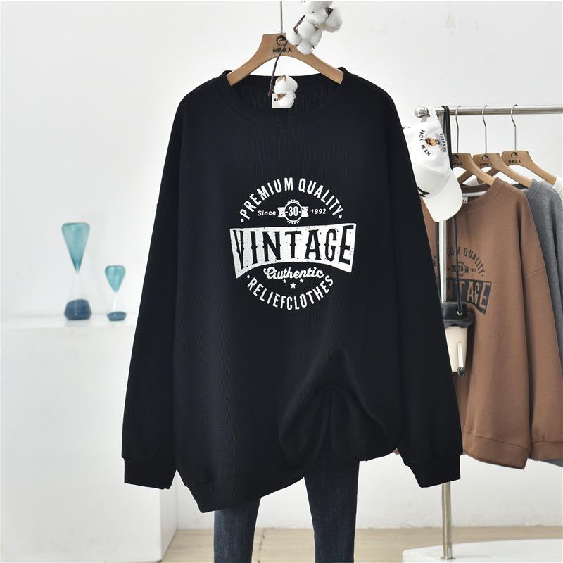 

Вафельная женская толстовка с длинным рукавом, свободный повседневный пуловер больших размеров 4XL чёрный