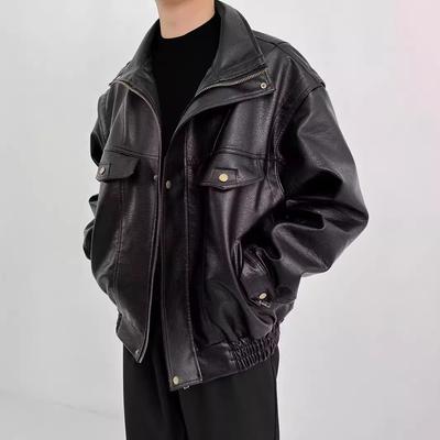 Jachetă de Piele pentru Motocicletă Vintage pentru Bărbați Stil American Piele Artificială PU Îngroșată Cropped Primăvară Toamnă Senzație High-End Trendy