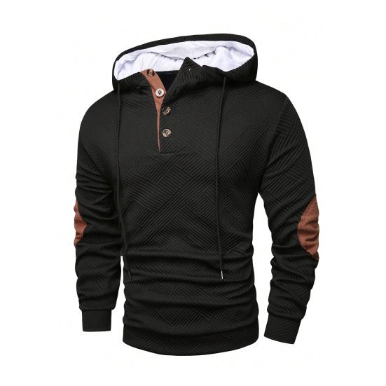 Men Jacquard Hoodie Long Sleeve Pullover Sweatshirt Loose Fit Hooded Casual Sweatshirt for Sportswear Street Gym