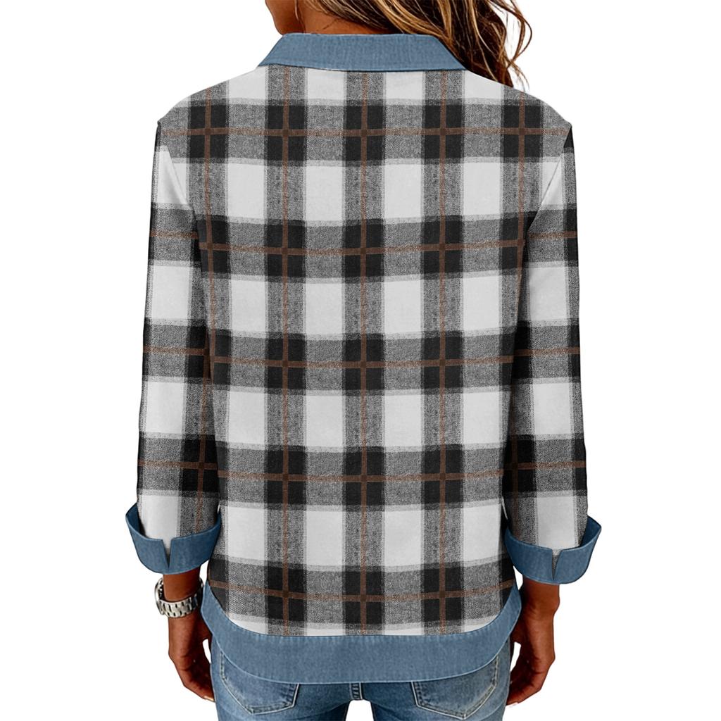 Damenmode Ausgestelltes Langarm Denim Patchwork Sweatshirt Mit Aufdruck Lässiger Pullover Top