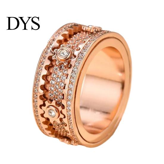 Portable Stress Relief Tool Finger Band Adjustable Anti-Anxiety Fidget Ring Stainless Steel Everyday Wear Reducer Cubic Zirconia Inlaid Rotating