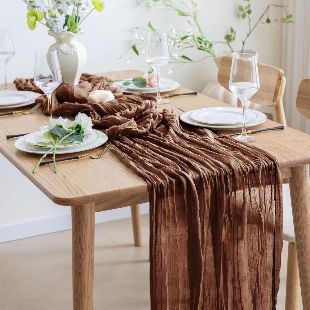 90x300cm Braune Käsetuch Tischläufer Boho Durchsichtige Tischdecke für Hochzeit Dusche Geburtstag Brautparty Heim Esstisch Dekoration