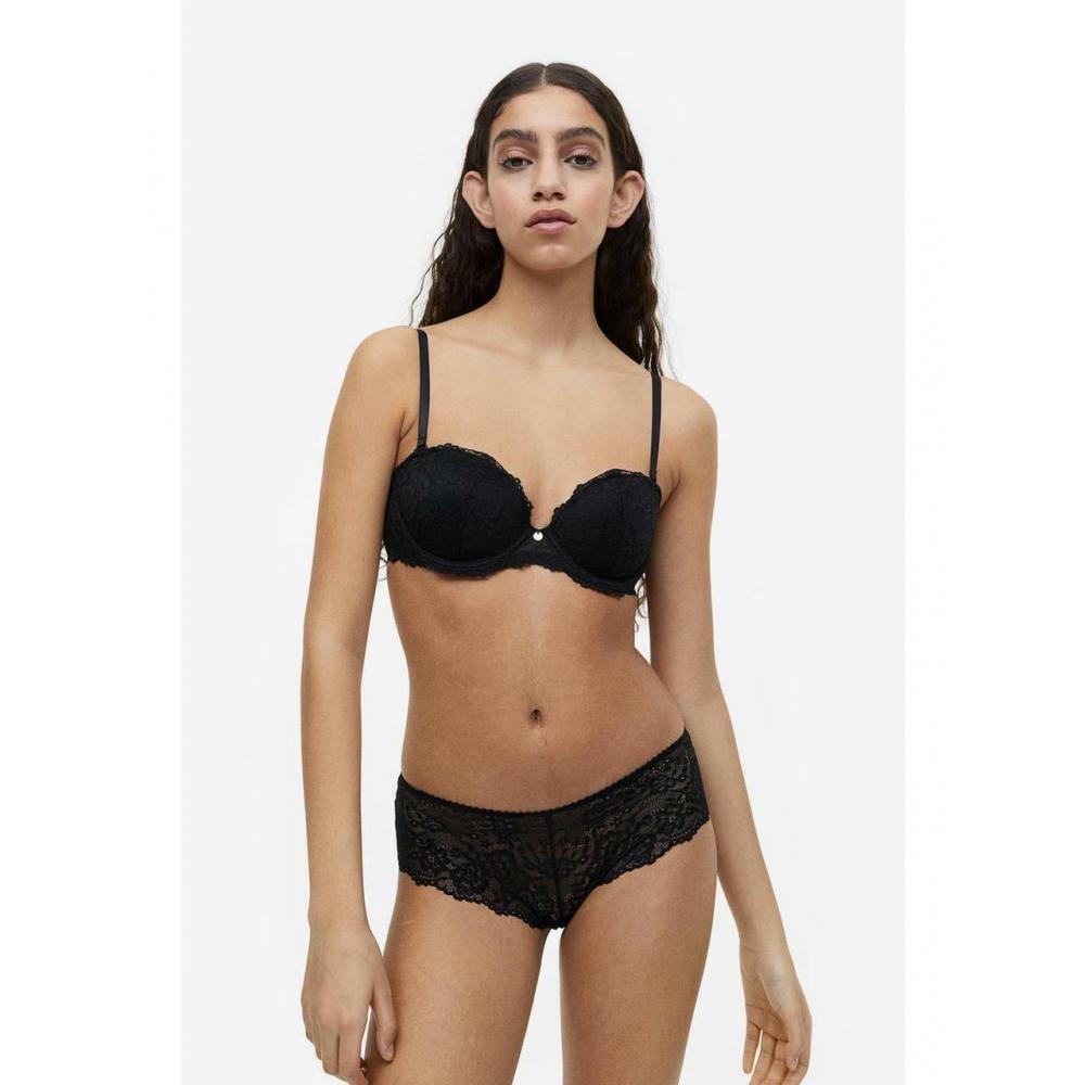 

H&M Кружевной бюстгальтер с чашками-балконетами, черный 1062606001