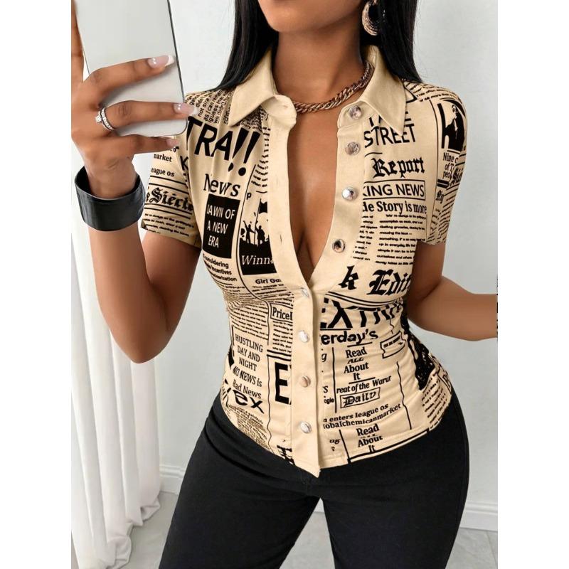 GMXIA Women's Fashion Short Sleeve POLO Neck Summer Spring Casual Blouses & Shirts