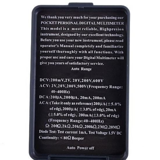 Waves Auto Range Voltage Current Continuity Resistance Pocket Digital Multimeter Tester XB-866 AC/DC