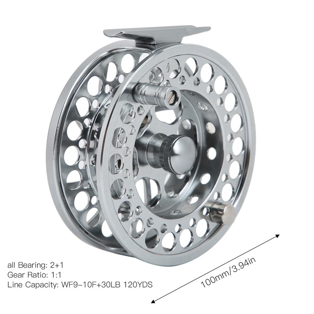 9/10 Fishing Fly Reel 3 Ball Bearing 1:1 Gear Ratio CNC Aluminum Alloy Fishing Reel