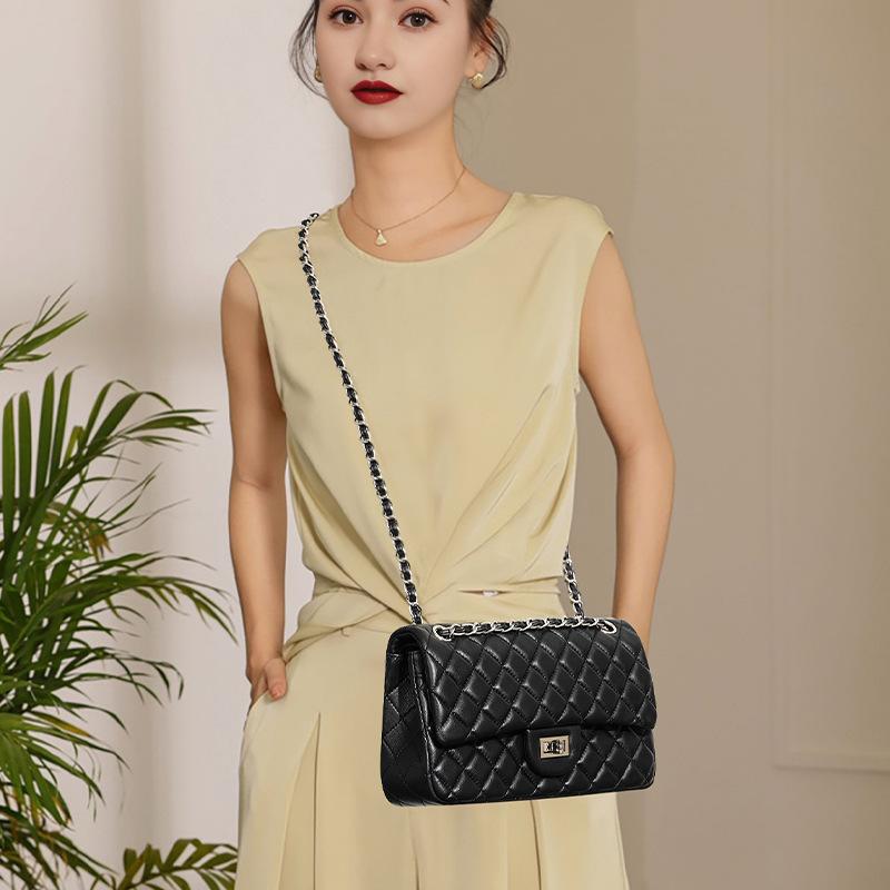 New sheepskin fashion crossbody armpit small square bag, women's diamond chain small fragrant shoulder bag