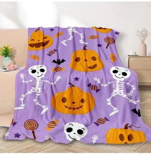 Halloween Cartoon Digital-printed Polyester Bedroom Velvet Flannel Soft Sofa Cover Blanket Fleece Soft Sofa Cover Blankets