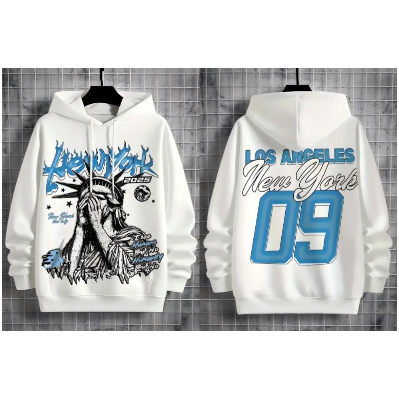 Fashionable new men's autumn Statue of Liberty print soft and comfortable hooded sweatshirt outdoor street style top