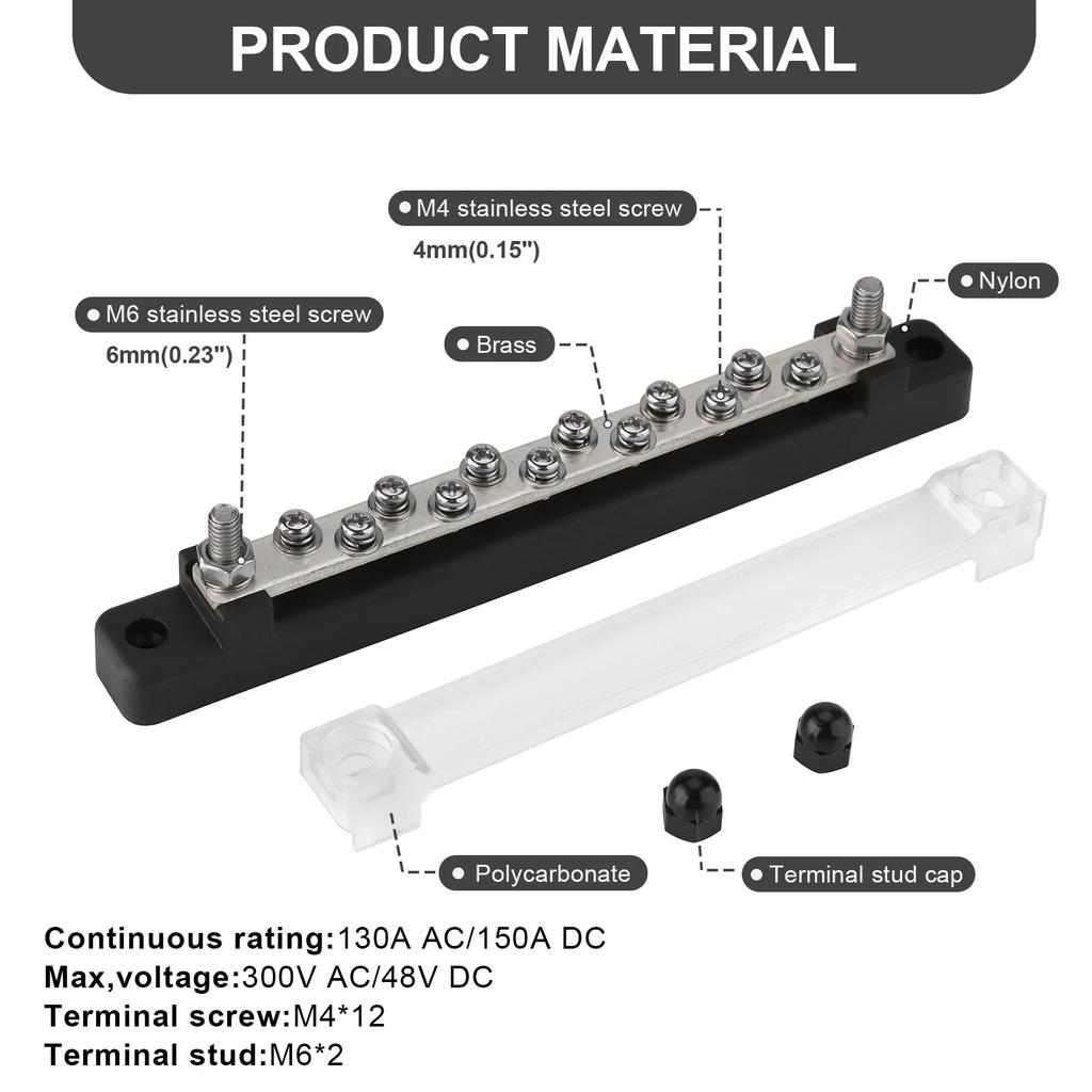 Dual Row 12 Terminal Bus Bar Kit 12 Way 150A Power Distribution Block Ground Terminal Block for Car Boat Trailer RV Wholesale