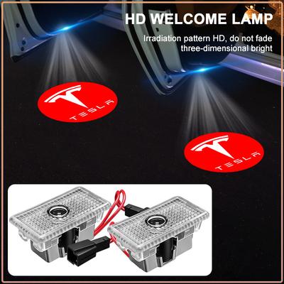 2 stuks Auto Deur LED Schaduw Projector Draadloze Welkomstlogo Lamp Voor Tesla Model 3 Model S Model X Model Y Roadster Bonina Spiraal
