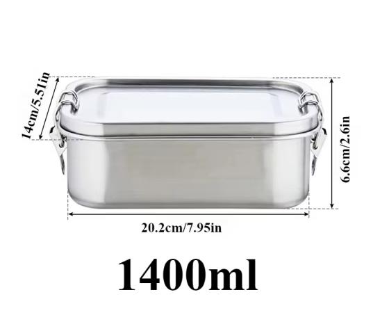 

Большая емкость из нержавеющей стали для ланча с отделением для школьного пикника, портативная коробка для бенто, многоразовый металлический контейнер для хранения продуктов 2