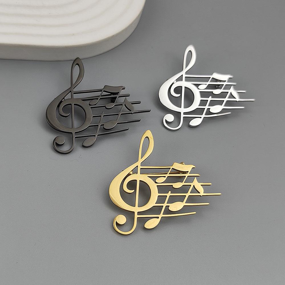 Hollow Stainless Steel Music Note Brooch - Elegant Shirt Accessory In Stock