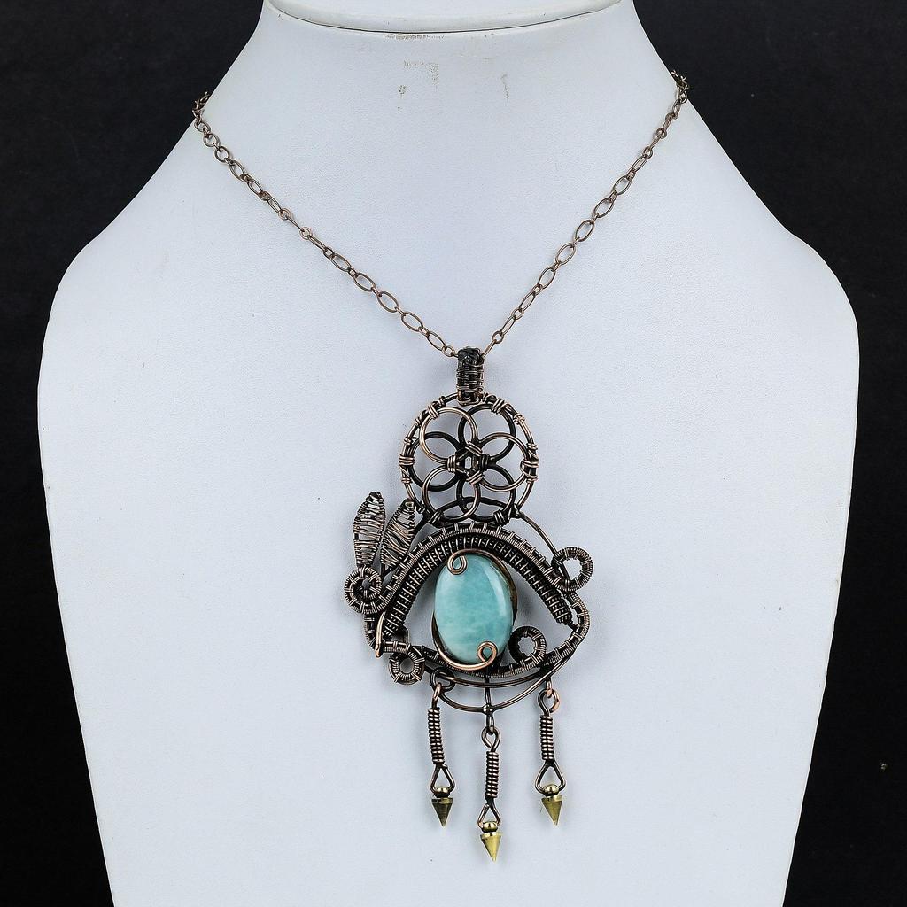 Amazonit Anhänger, 999 Kupferdraht gewickelter Anhänger Handgefertigter Edelsteinschmuck, Geschenke für Ehefrau Brandneuer Anhänger