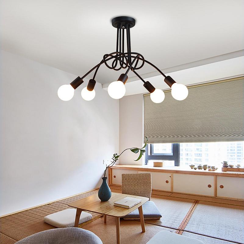 

Люстра середины века, полуприлегающий потолочный светильник, 5-ламповый кованый железо, индустриальный подвесной светильник, современный железный светильник для спальни CHINA