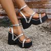 Fashion Women's Sandals Platform Wedges 10cm Super-high Heels Summer Footwear Round Toe Black Silver Gladiator Goth Ladies Sandales