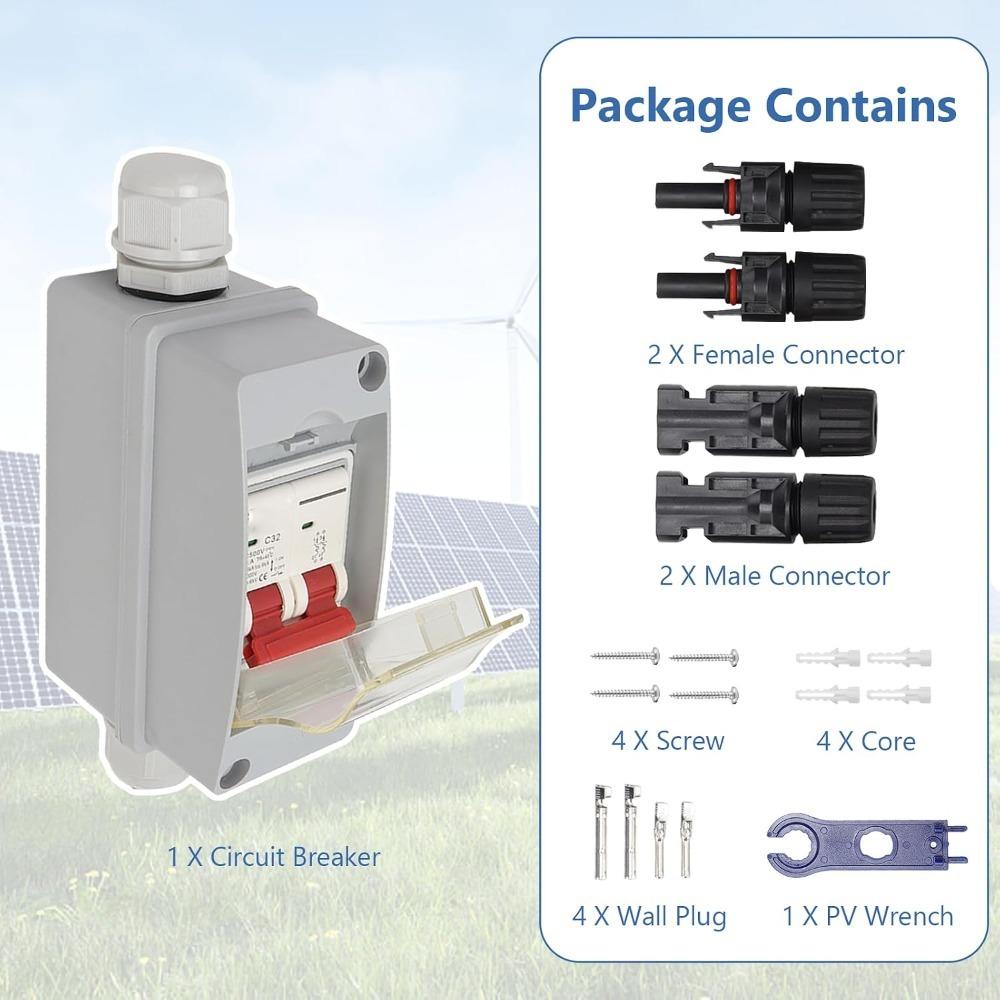 Metal PV Ayırıcı Anahtar 2 Kutuplu Minyatür Devre Kesici Ayırıcı Anahtar Güneş PV Evler İçin