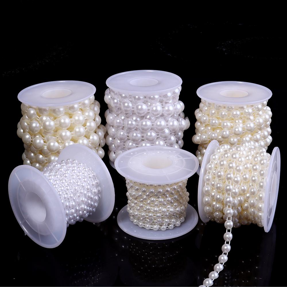 5yards/roll ABS Imitation Pearl Half Round Pearls Chain 4-10mm Cotton Thread Beads Chain For Wedding Party Christmas Decoration