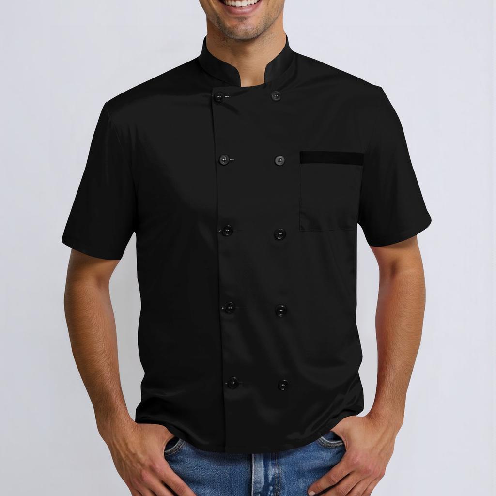 Solid Color Men's Casual Short Sleeve Chef Suit