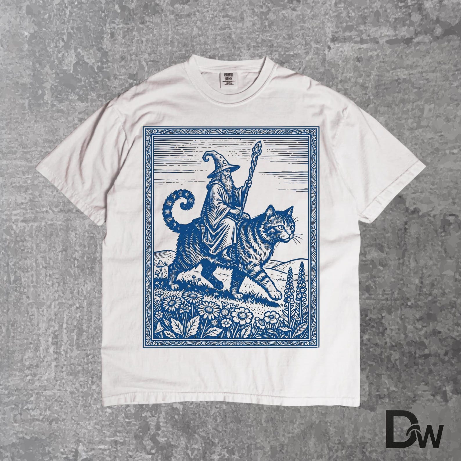 Wizard Cat Rider Vintage T-Shirt | Retro Fantasy Sorcerer Graphic Tee, Dark Fairycore Cat Gift 4XL