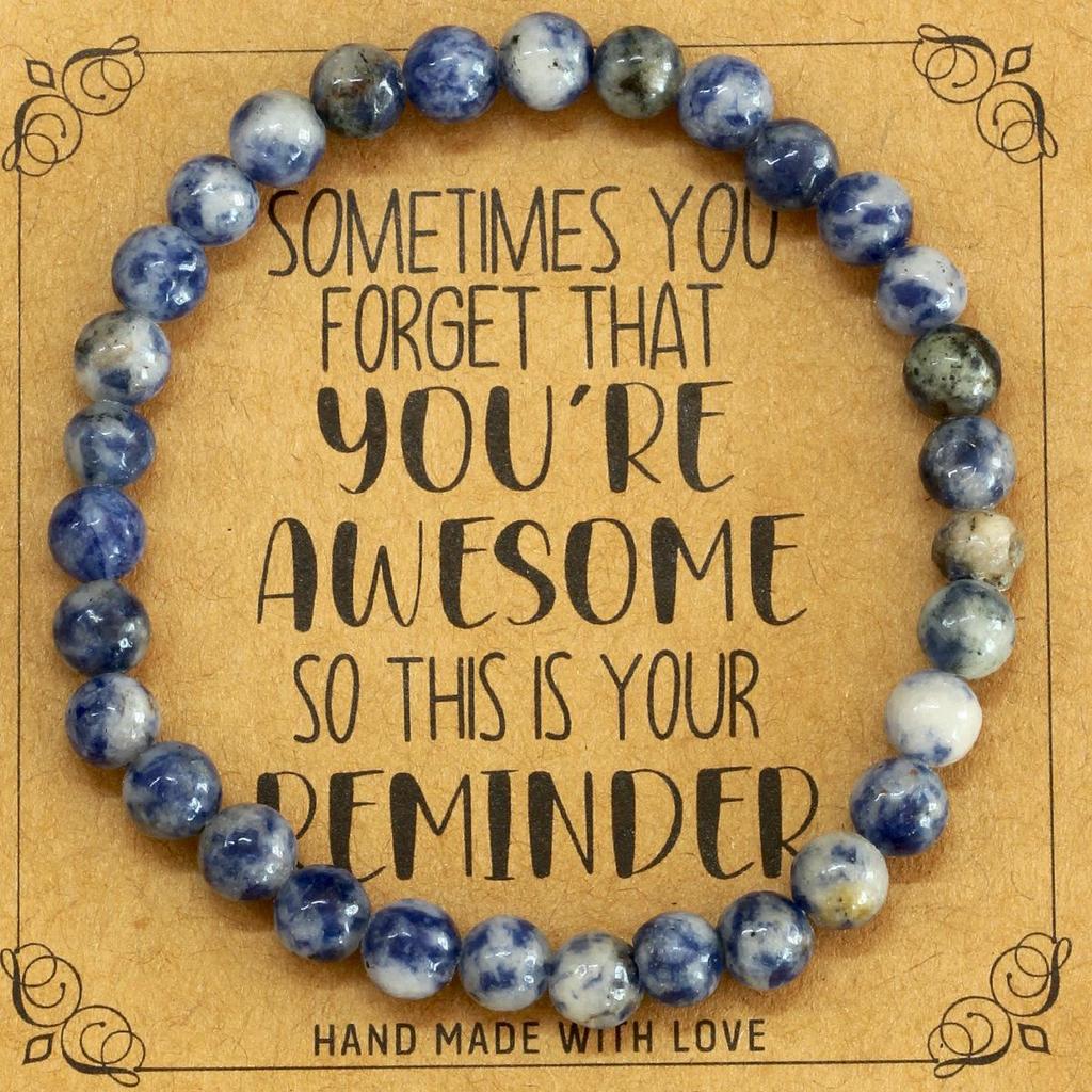 European 6mm Natural Agate Crystal Beaded Bracelet - Handmade Elastic Cord Jewelry for Women