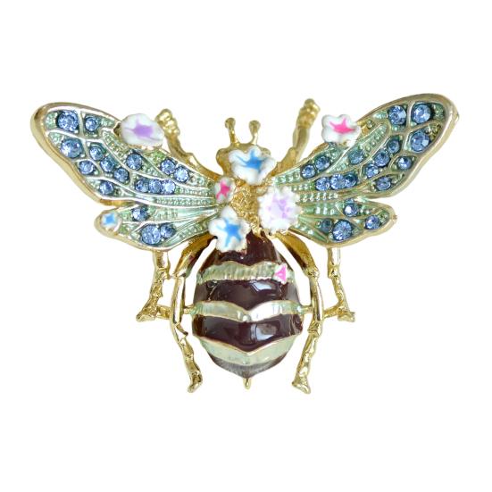 Retro Brooch Bee Zinc Design with Rhinestone Alloy Pin Inlay Hand-Painted Enamel