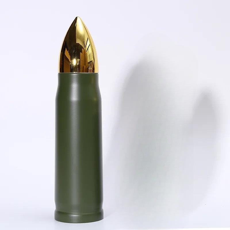 1pcs Water Cup Creative 304 Stainless Steel Bullet Thermos Cup Imitation Cannonball Cup Outdoor Large Capacity Car Rocket Cup