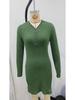 Elegant V-neck Ribbed Dress for Spring and Autumn