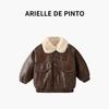 French Arielle De Pinto Boys' Fleece-Lined Leather Jacket, Stylish and Trendy Autumn and Winter Children's Jacket Cotton Coat