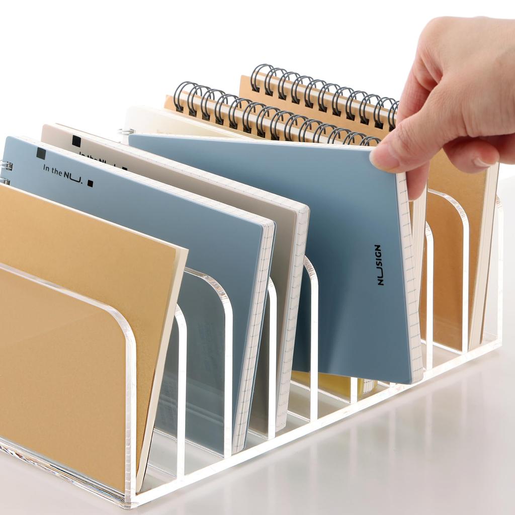 SANRUI Acrylic Book Stand, 9 Compartments, Multi-Purpose Storage Box for Office, Cosmetics, and Digital Items, Simple Design for Office Desk Storage