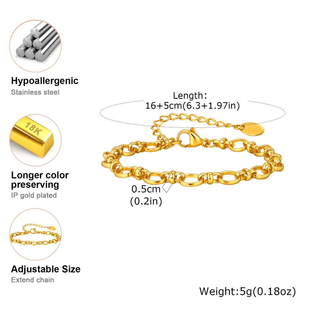 Modisches 18 Karat Vergoldetes Klobiges Ovales Gliederketten Armband aus Edelstahl für Damen, Luxuriöser Minimalistischer Wasserdichter Schmuck Geschenk