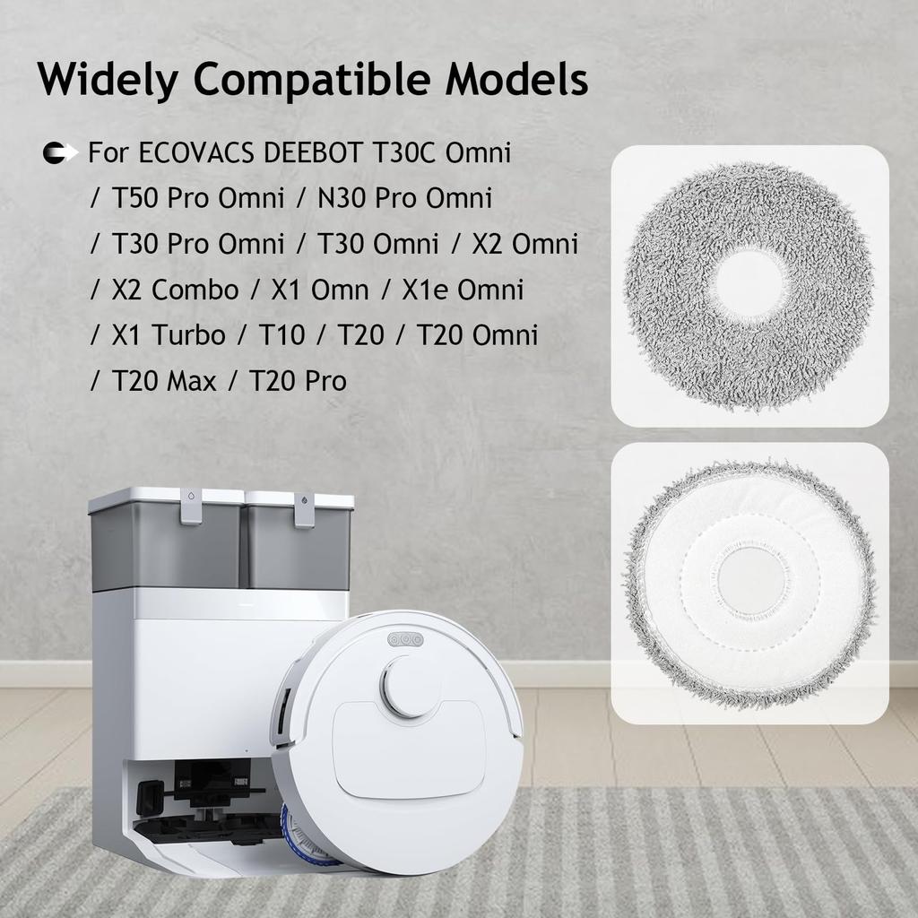Compatible ECOVACS robot vacuum cleaner replacement mop kit for DEEBOT N30 Pro T30 Pro T30C T50 Pro X2 X2 X1 X1e X1 T20 T20 and T20 Omni, Omni, Omni,