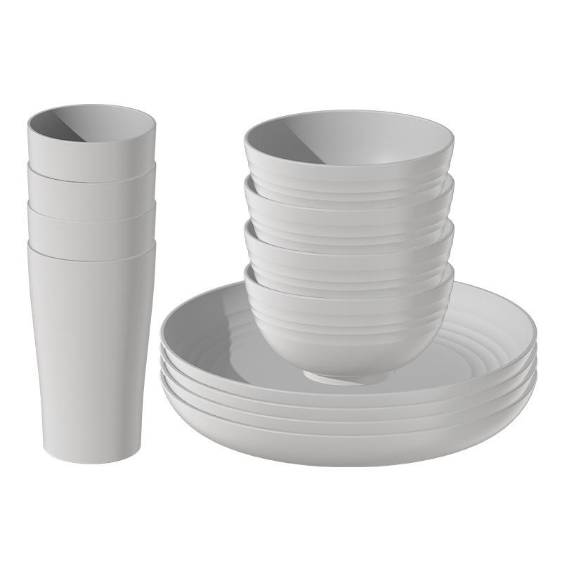 

12Pcs Eco-Friendly Wheat Straw Plastic Plates, Bowls & Cups Unbreakable Dinnerware Set 1