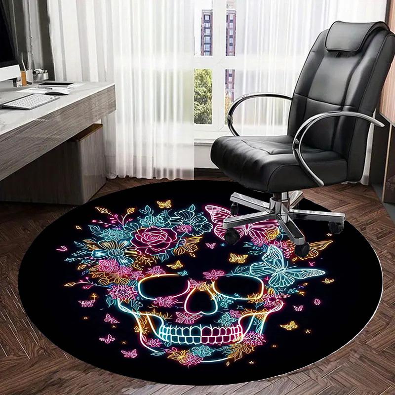 1pc Office Carpet Chair Mats Neon Skull with Flowers and Butterflies Perfect for Decorating Office Chairss, Or Bedrooms.YDT431