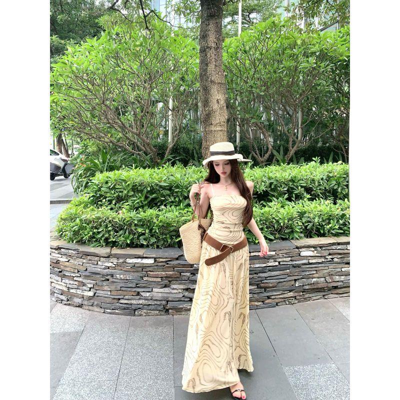 Kumikumi Pure Desire Style Sexy Temperament Chic Sling Dress Women Summer Waist Hugging Slimming Large Swing Skirt Long Dress