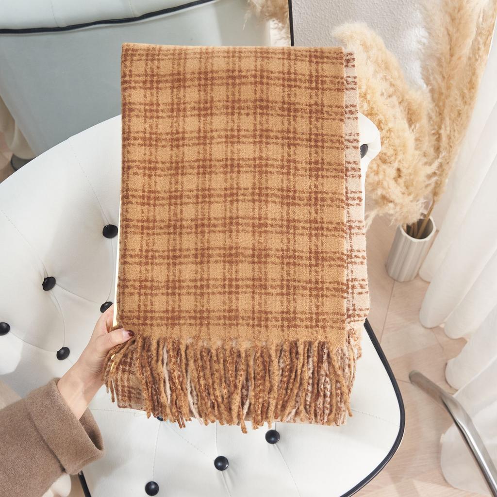 Autumn and Winter High end Double sided Color Blocked Tic Tac Toe Scarf Korean Style Street Atmosphere Imitation Cashmere Warm Scarf