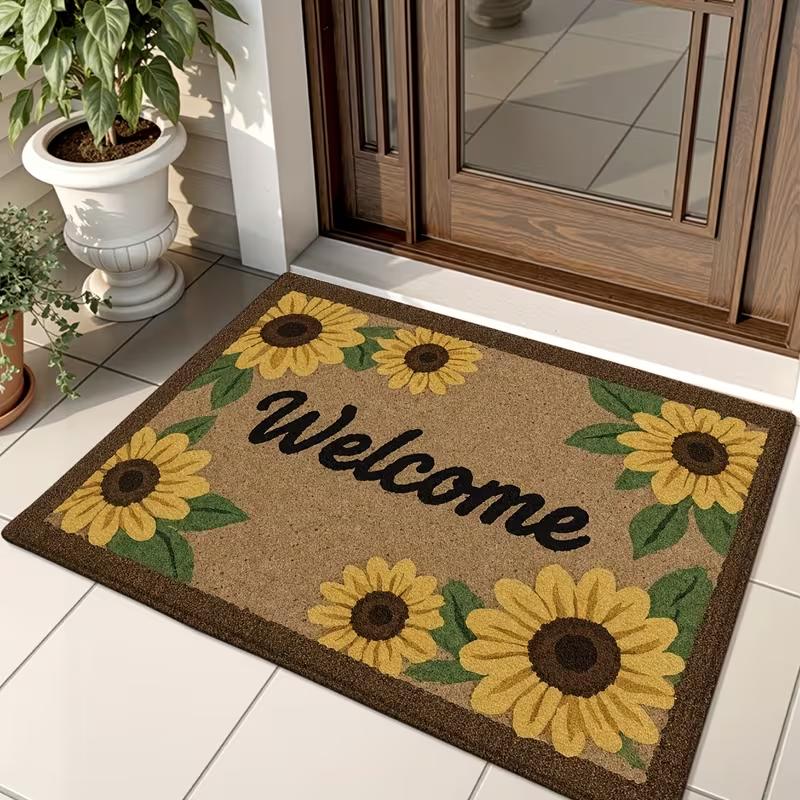 

A Door Mat Featuring Nordic-Style Printed Sunflowers, Designed for Entryways for Home Corridors And Entrances Home Decor 40x60cm