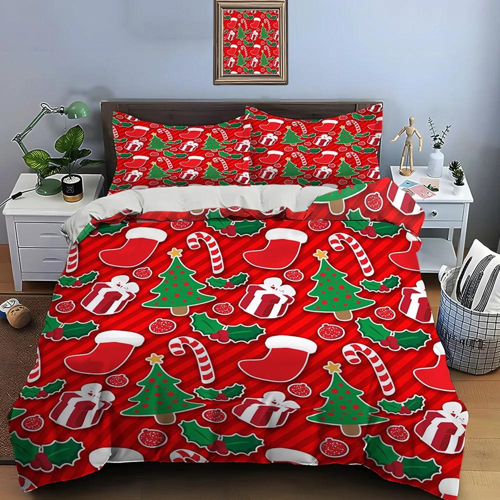 Christmas Print Bedding Set Duvet Cover 1 Duvet Cover 2 Pillowcases Adult and Kids Bedding Set Luxury Holiday Christmas Gifts