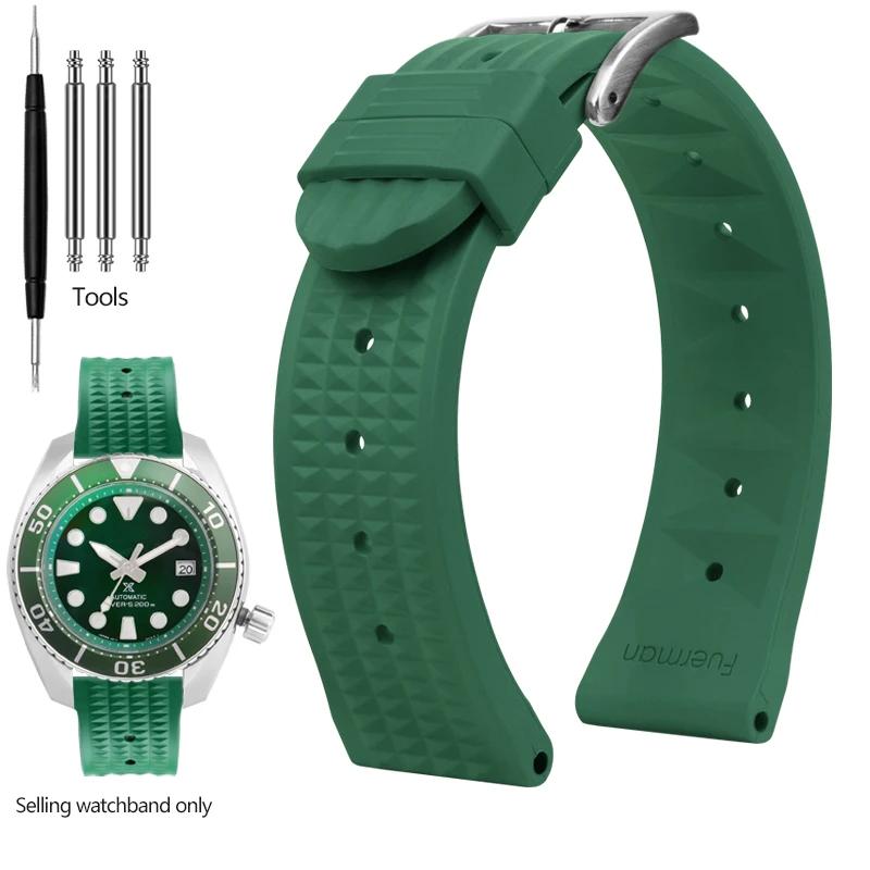 Мягкий резиновый вафельный ремешок для часов 20 мм 22 мм для Seiko Skx007 Abalone Water Ghost Ремешок для часов Мужской Черный Зеленый синий Силиконовый браслет 20mm