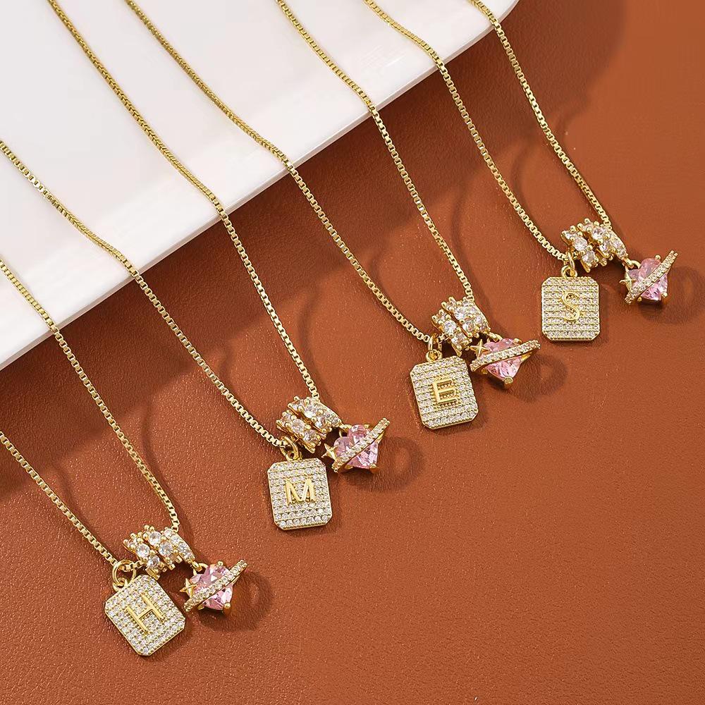 Luxe Heart Initial Necklace: 18k Gold-Plated Diamond Clavicle Chain